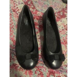 Vionic Lydia Ballet Flats Black Leather Bow Orthotic Comfort Women Size 8.5